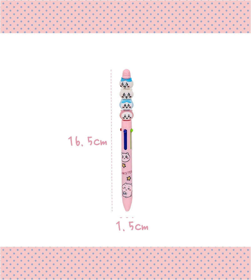 4-Color Chiikawa & Kukumi Ballpoint Pen with Stackable Character Beads