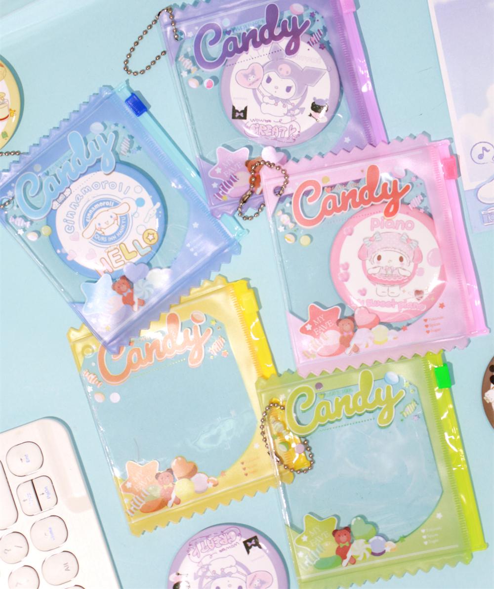 Candy Bag Style PVC Badge Holder with Secure Closure Chain Attached