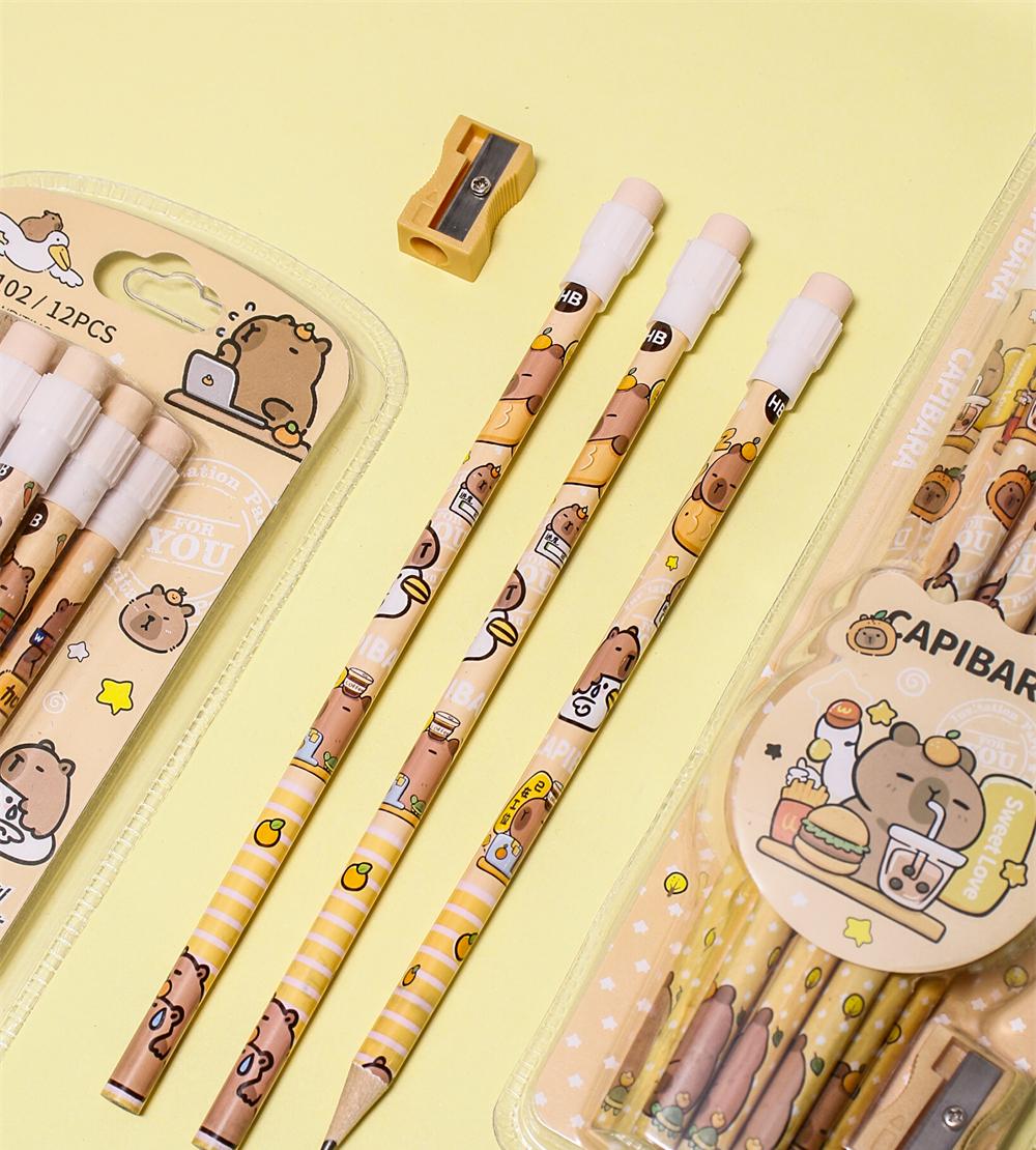 Capybara 12-Pack HB Pencils Set with Eraser & Sharpen