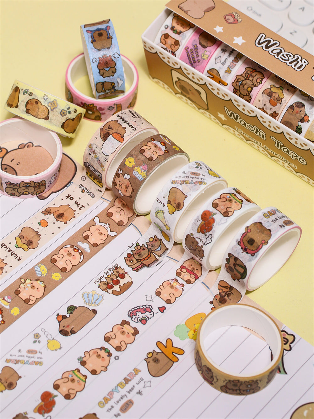 10 Rolls Cute Capybara Washi Tape Set