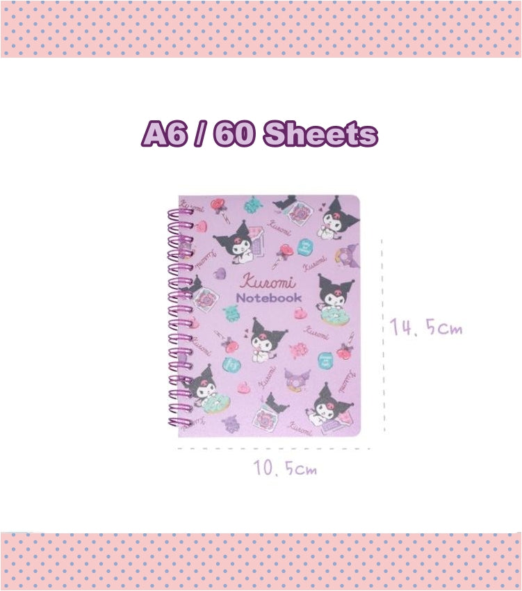 Sanrio A6 Spiral Notebook 60P-Kuromi/Cinna/Melody/Pompom/Pochacco