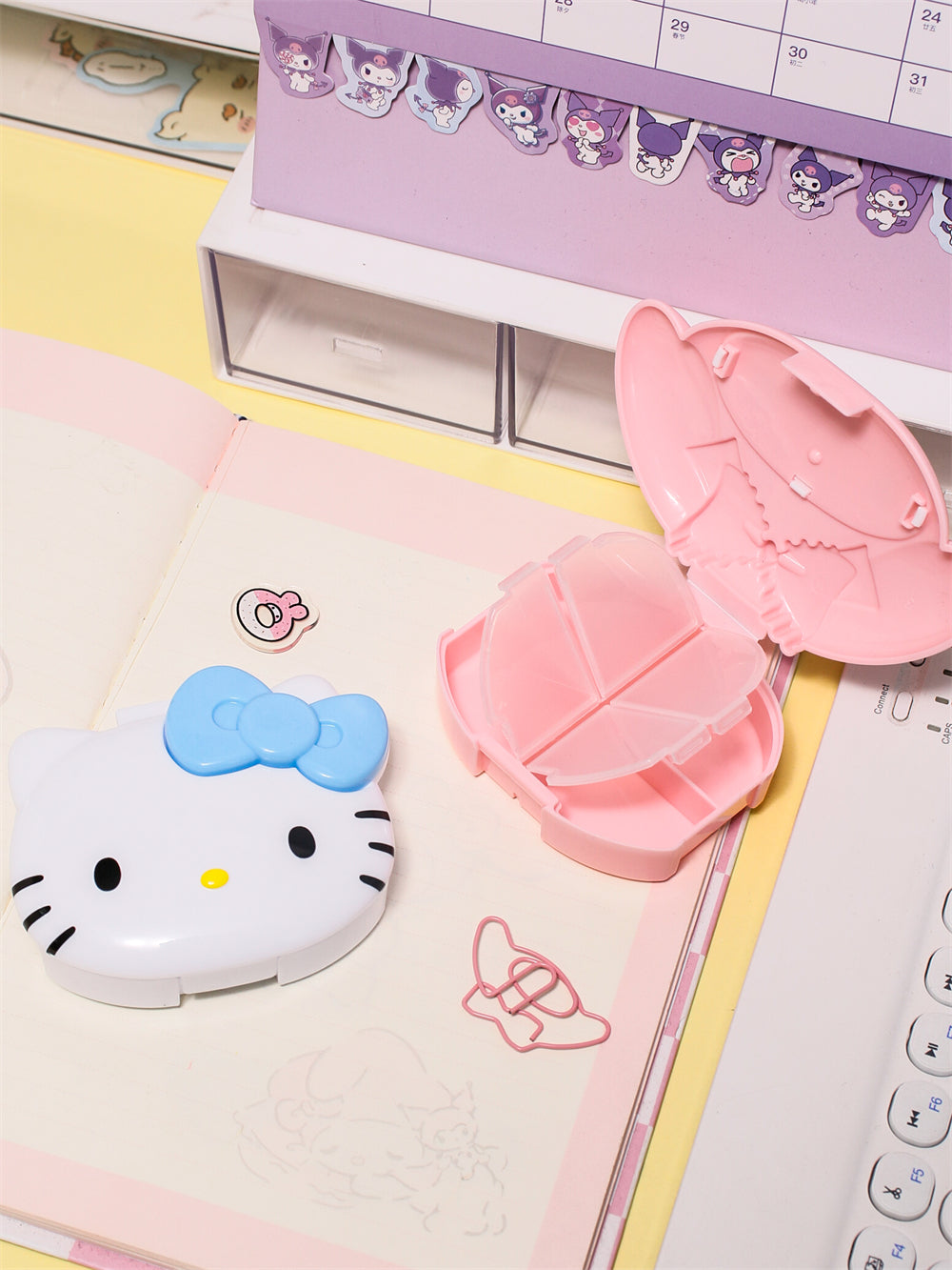 Melody & Kitty 4 Compartments Portable Cute Travel Pill Organizer