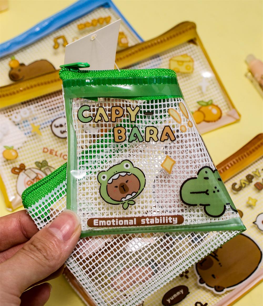 Capybara Transparent Mesh Pencil Pouch