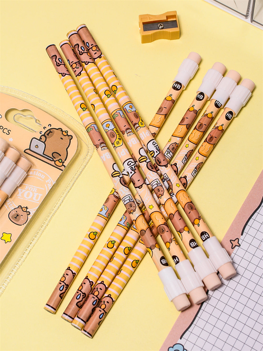 Capybara 12-Pack HB Pencils Set with Eraser & Sharpen