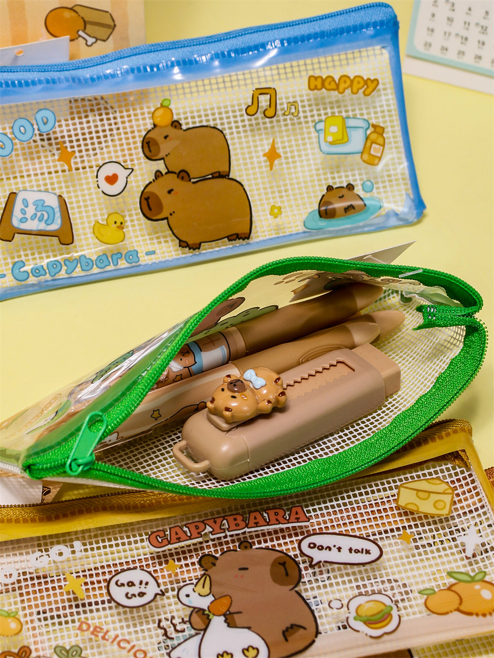 Capybara Transparent Mesh Pencil Pouch