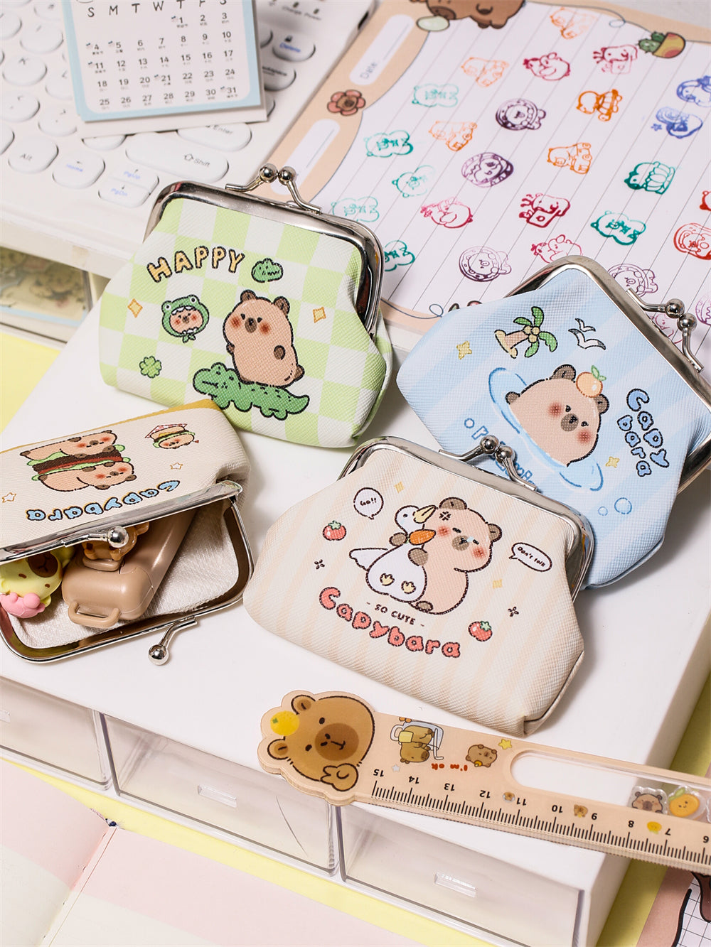 Cute Capybara PU Coin Purse | Mini Earphone Case | Keychain Pouch
