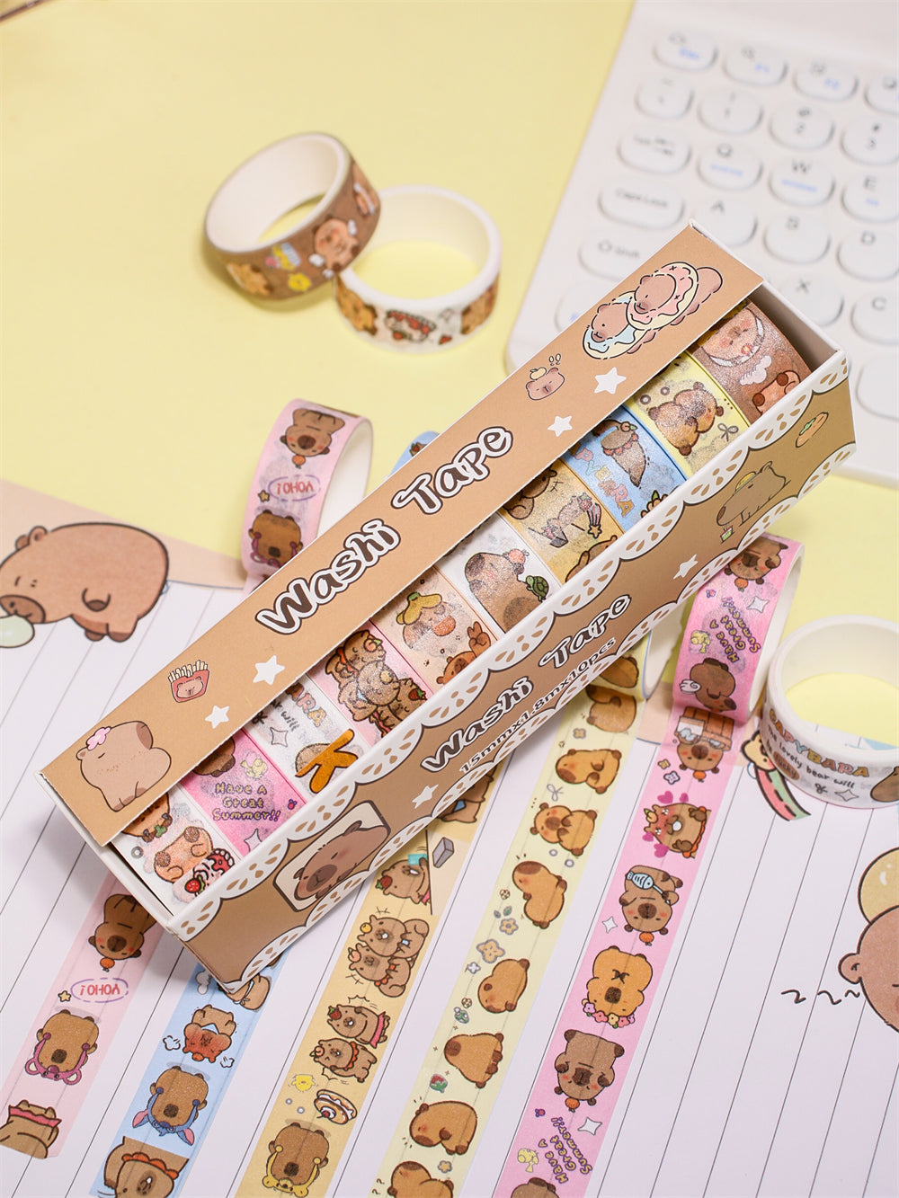 10 Rolls Cute Capybara Washi Tape Set