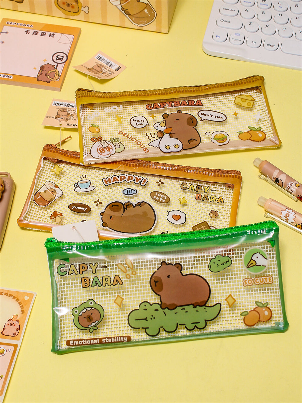 Capybara Transparent Mesh Pencil Pouch
