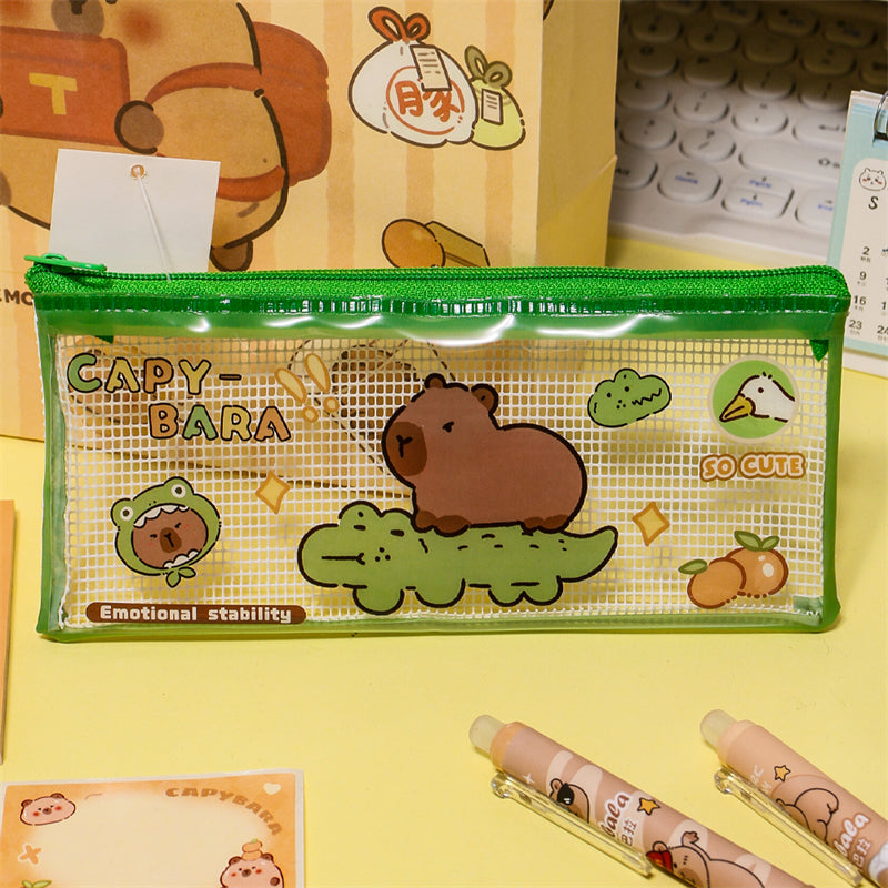 Capybara Transparent Mesh Pencil Pouch