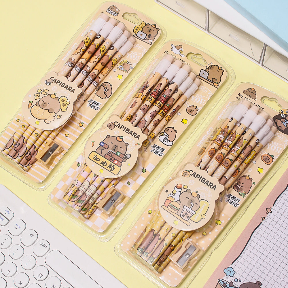 Capybara 12er-Pack HB-Bleistifte mit Radiergummi und Spitzer