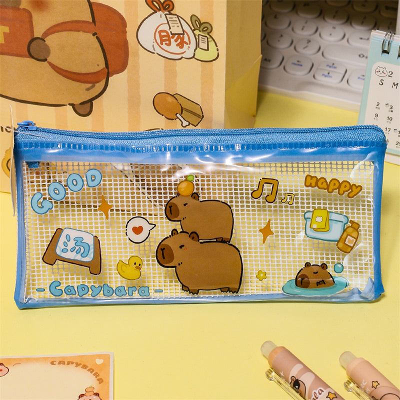 Capybara Transparent Mesh Pencil Pouch
