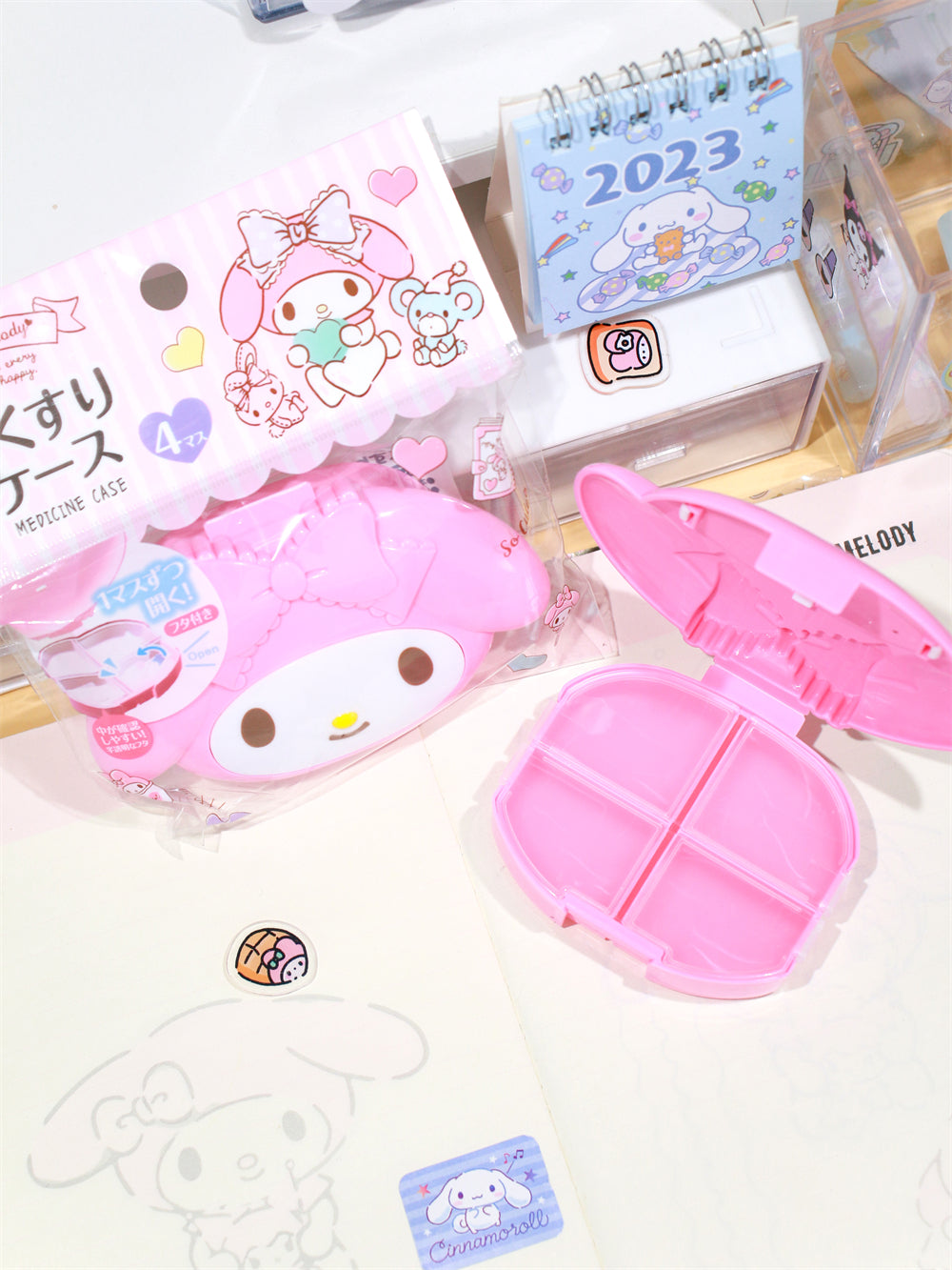 Melody & Kitty 4 Compartments Portable Cute Travel Pill Organizer