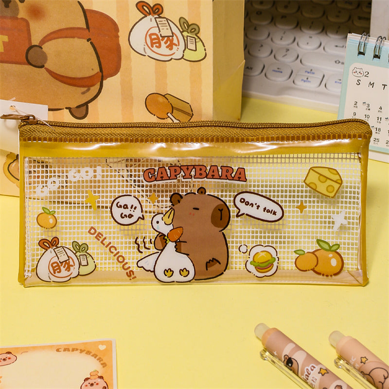 Capybara Transparent Mesh Pencil Pouch