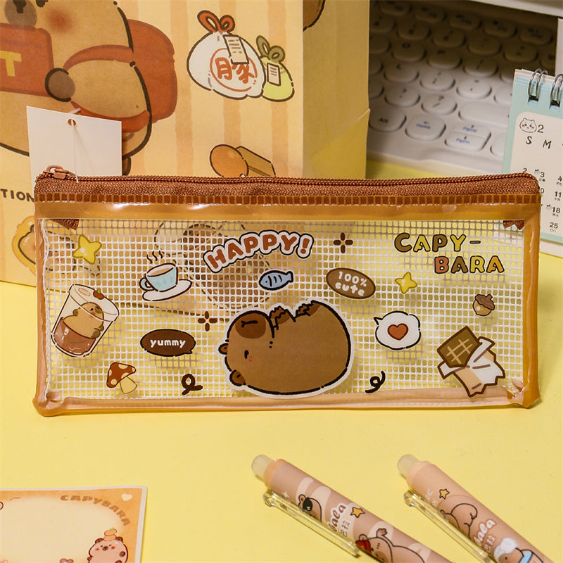 Capybara Transparent Mesh Pencil Pouch