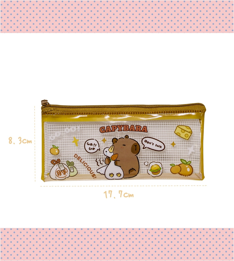 Capybara Transparent Mesh Pencil Pouch