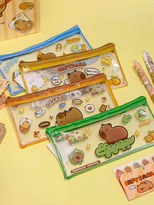 Capybara Transparent Mesh Pencil Pouch