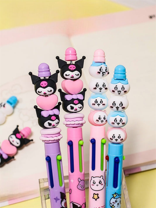 4-Color Chiikawa & Kukumi Ballpoint Pen with Stackable Character Beads 