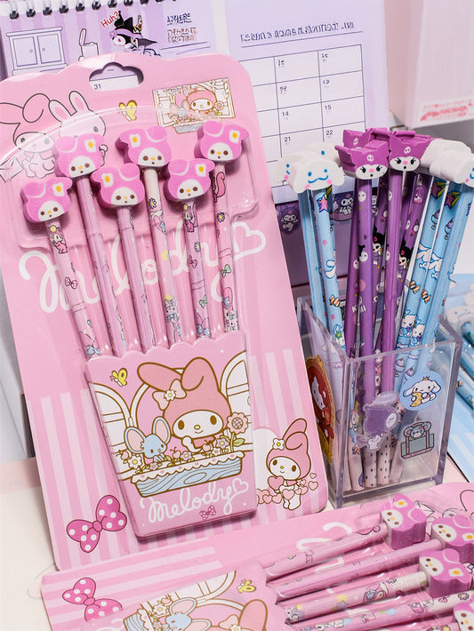 Kuromi/ Melody/ Cinnamoroll HB Pencils Set with Erasers 