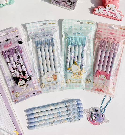 Sanrio Licensed 0.5mm Black Ink Cute Gel Pens 5PC/Set 