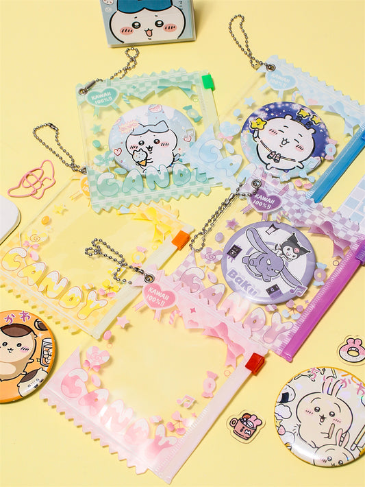 Cute Candy Bag PVC Badge Holder with Chain & Secure Zip