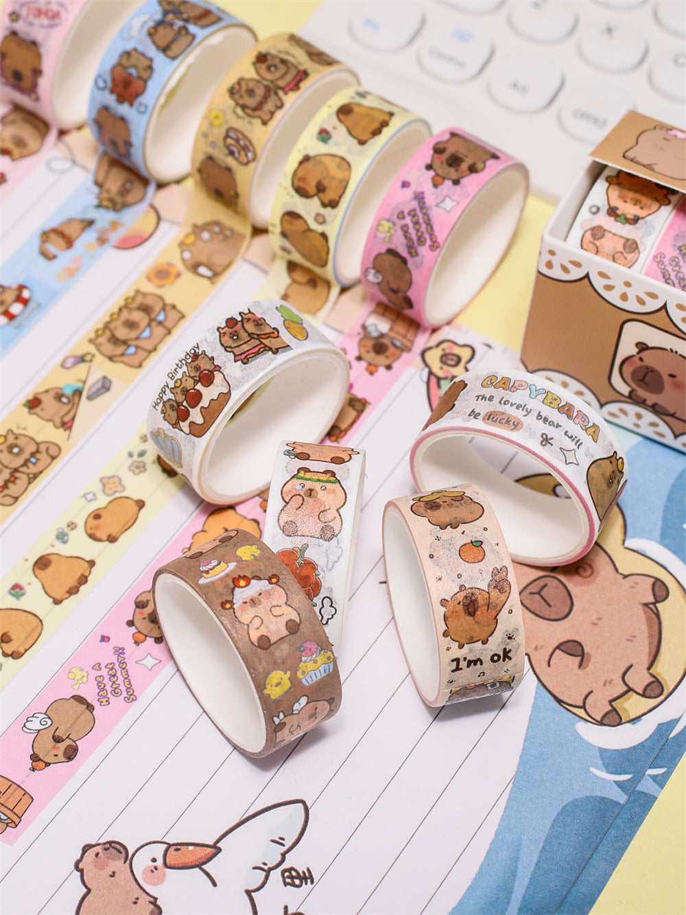 10 Rolls Cute Capybara Washi Tape Set