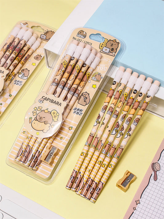 Capybara 12-Pack  HB Pencils Set with Eraser & Sharpen