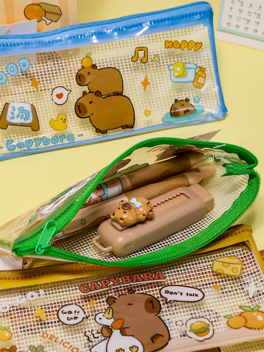 Capybara Transparent Mesh Pencil Pouch