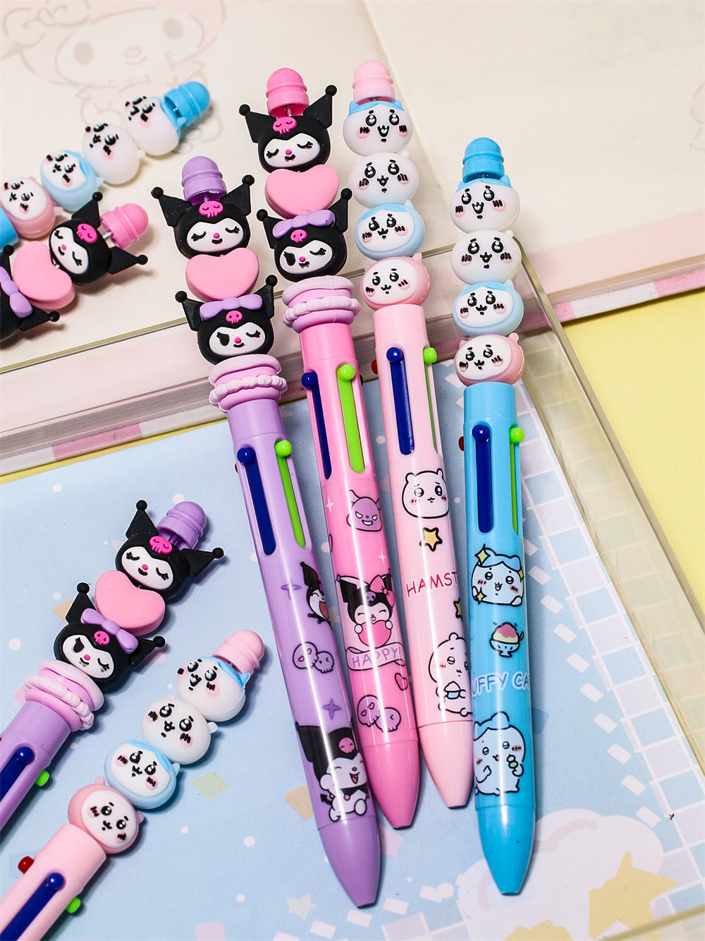 4-Color Chiikawa & Kukumi Ballpoint Pen with Stackable Character Beads 
