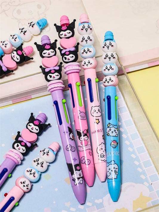 4-Color Chiikawa & Kukumi Ballpoint Pen with Stackable Character Beads 