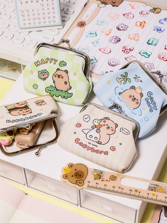 Cute Capybara PU Coin Purse  | Mini Earphone Case | Keychain Pouch 