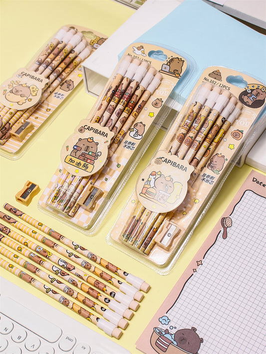 Capybara 12-Pack  HB Pencils Set with Eraser & Sharpen