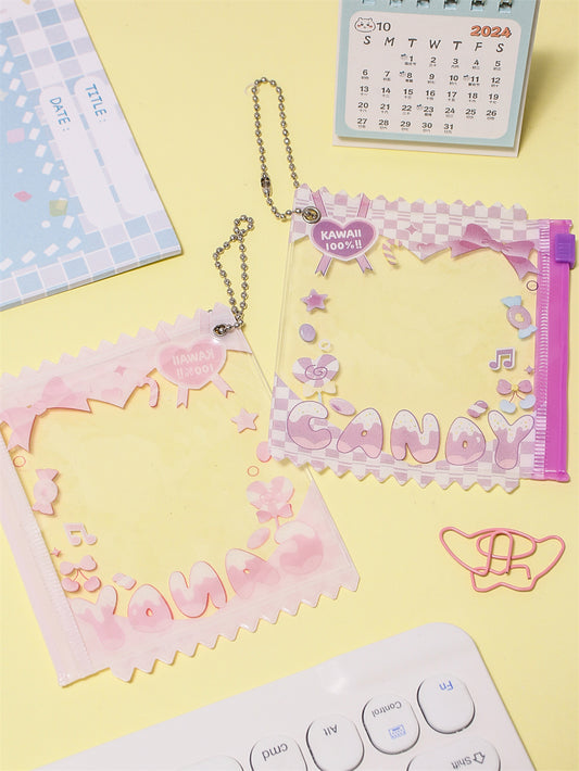 Cute Candy Bag PVC Badge Holder with Chain & Secure Zip