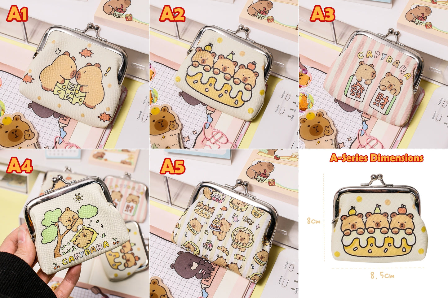 Süße Capybara PU-Geldbörse | Mini-Kopfhörertasche | Schlüsselanhänger-Etui